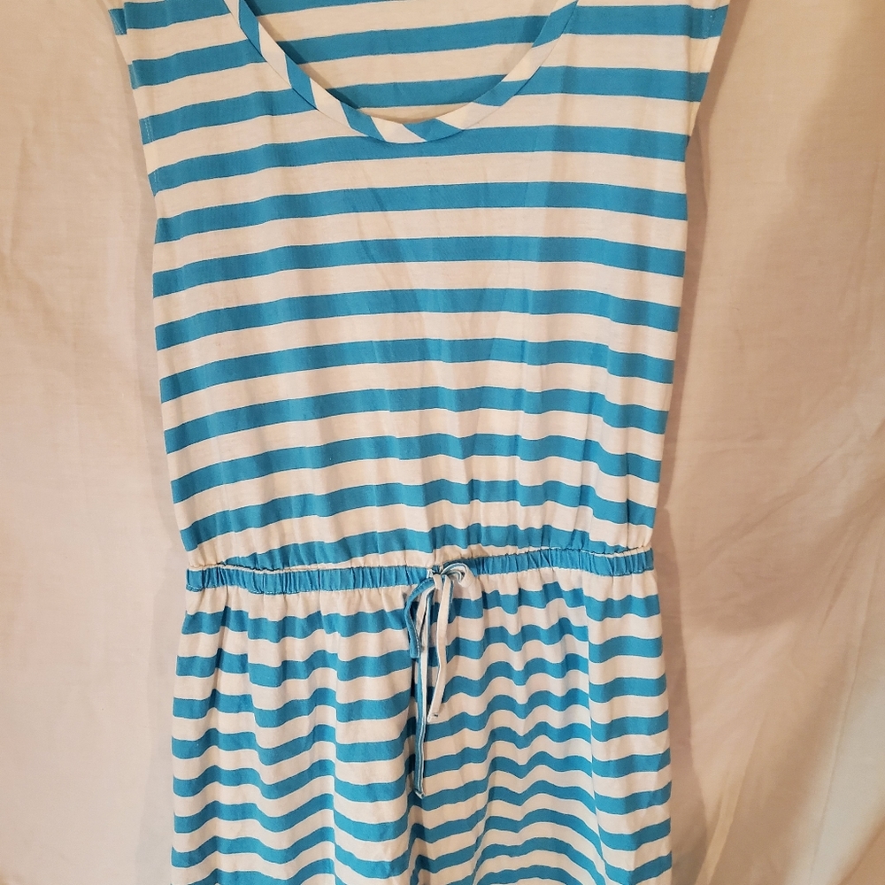 Blue and white striped tank top dress